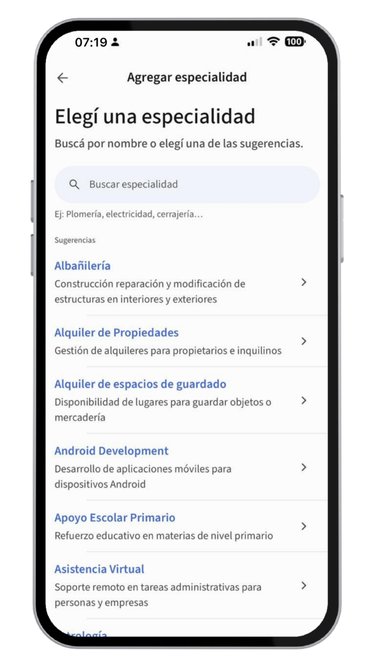 Agregar especialidad